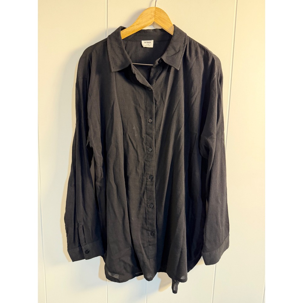 Cotton On Button Down Shirt Large Black Oversized Long Sleeve